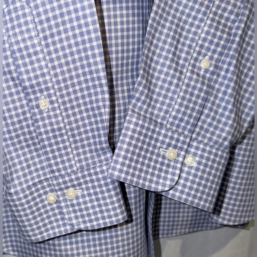 Brooks Brothers 1818 NON-IRON Long Sleeve Shirt Blue White Plaid Mens 17.5 36/37 - Picture 7 of 11
